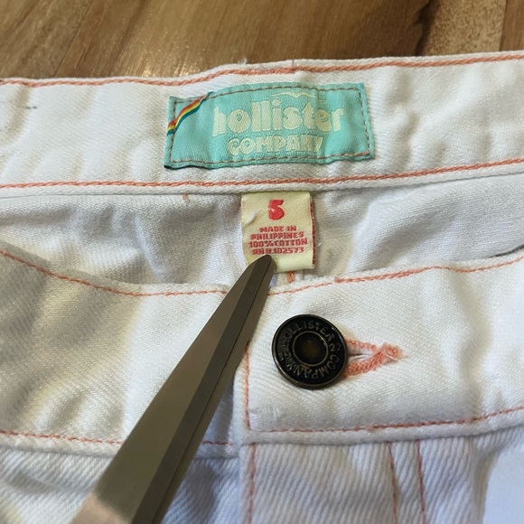 Vintage Hollister Y2K White Capri Jeans Orange Stitching Low Rise Size 5 - Picture 3 of 8